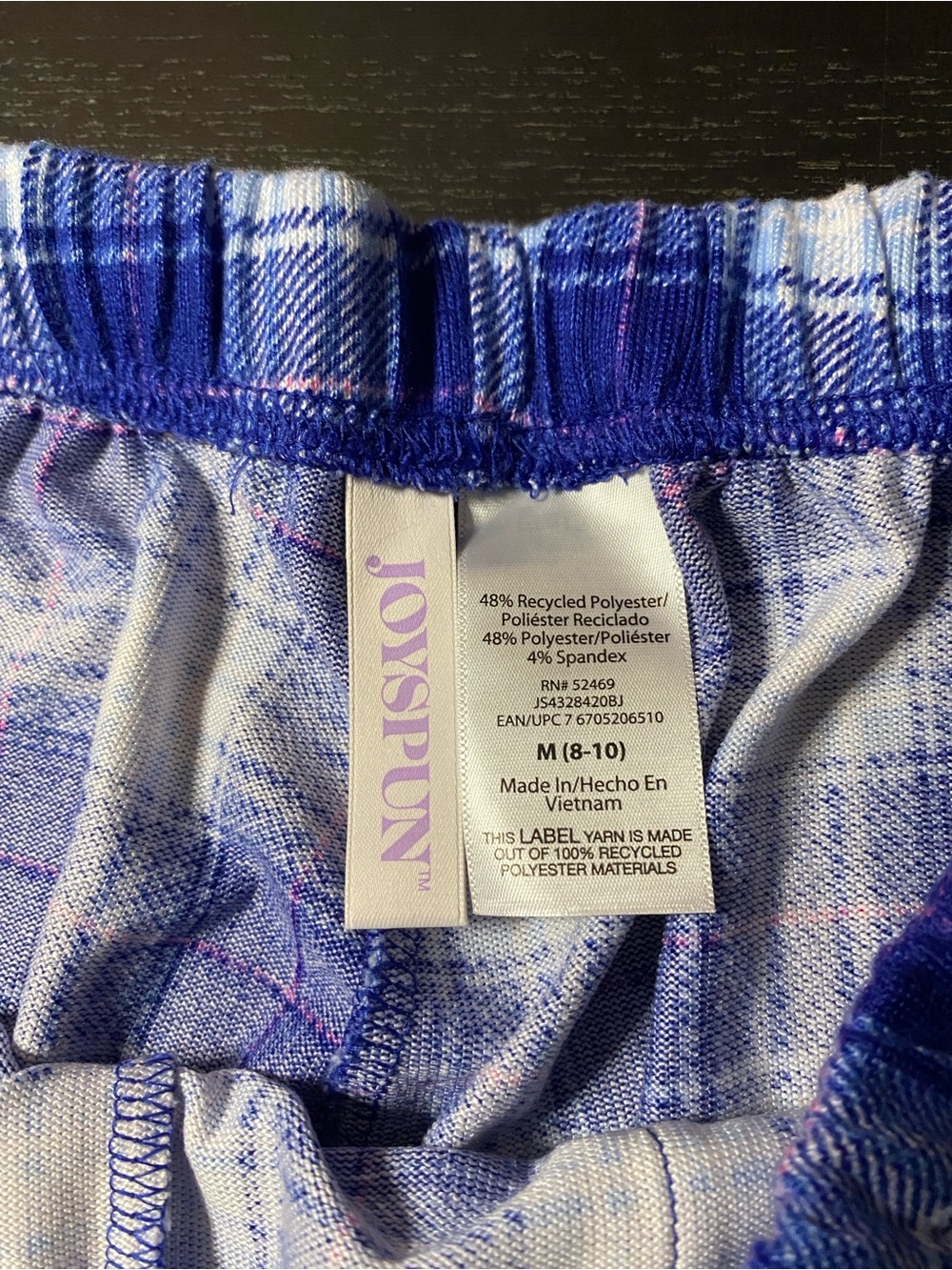 Women's Blue Plaid Pajama Pants with Elastic Waist - Picture 2 of 5